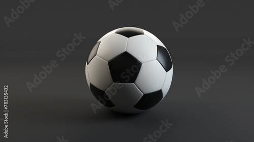 A classic black and white soccer ball on a dark gray background. Generative AI