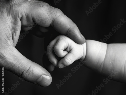 Newborn Baby's Tiny Hand Grasping Adult Finger - Intimate Moment of Connection, Security & Powerful Bond Between Parent & Child