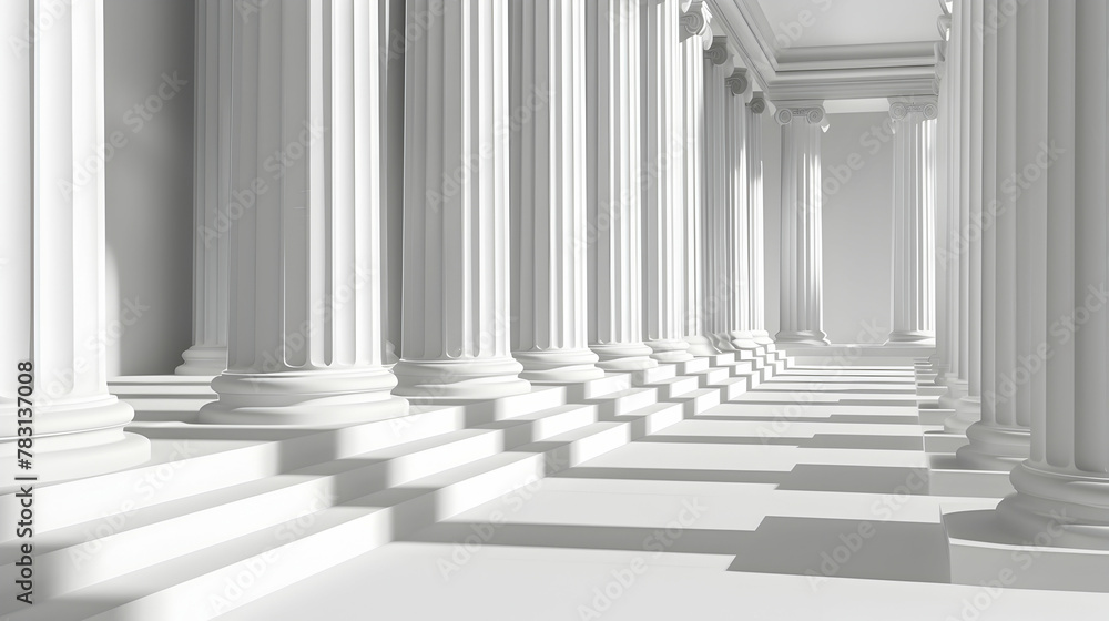 The row of classical columns with steps The row of classical columns with steps