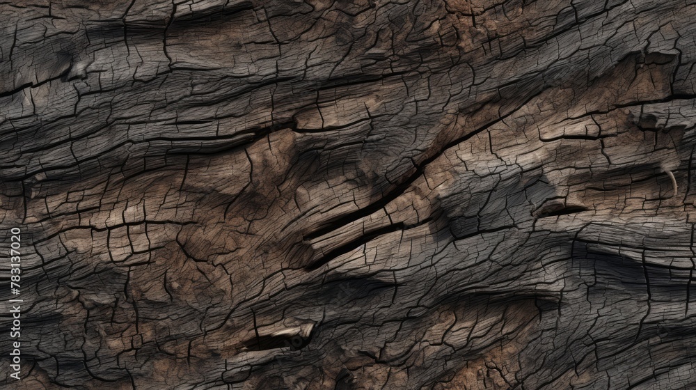 Generative AI Rugged and furrowed texture of tree bark.