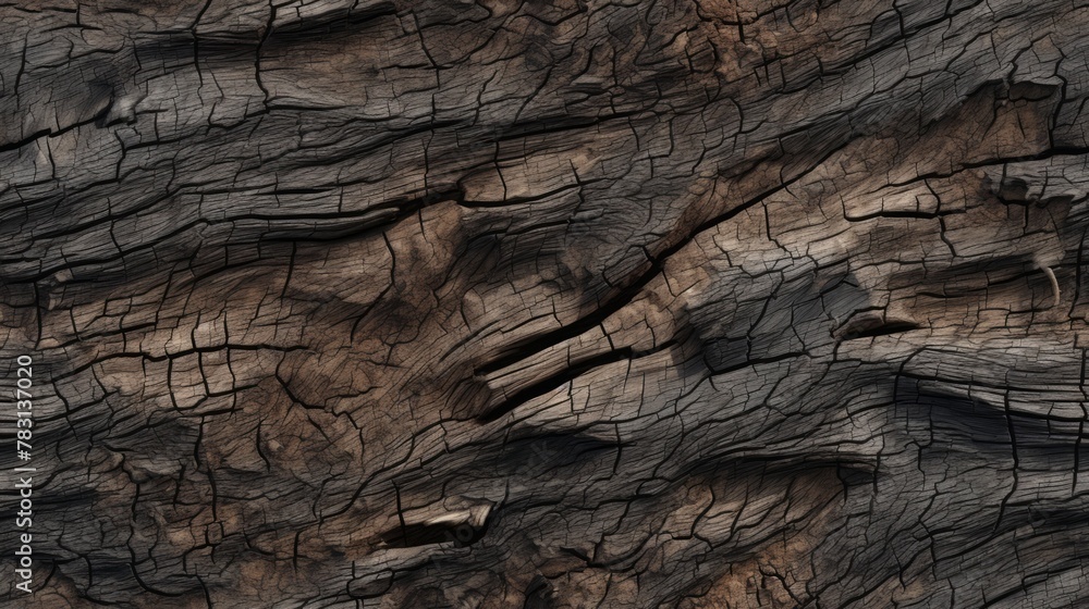 Naklejka premium Generative AI Rugged and furrowed texture of tree bark.