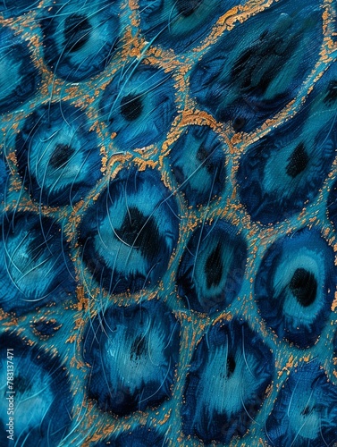 Leopardinspired abstract texture, iridescent blues and greens, seamless style, wide view photo