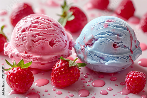Dive into a sensory delight with creamy ice cream and succulent strawberries