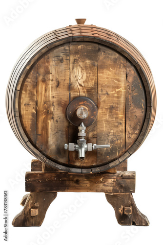 Rustic Wooden Wine Barrel with Tap - Isolated on White Transparent Background, PNG 