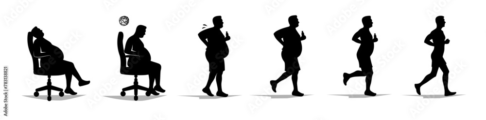 Fat man getting up, running icon