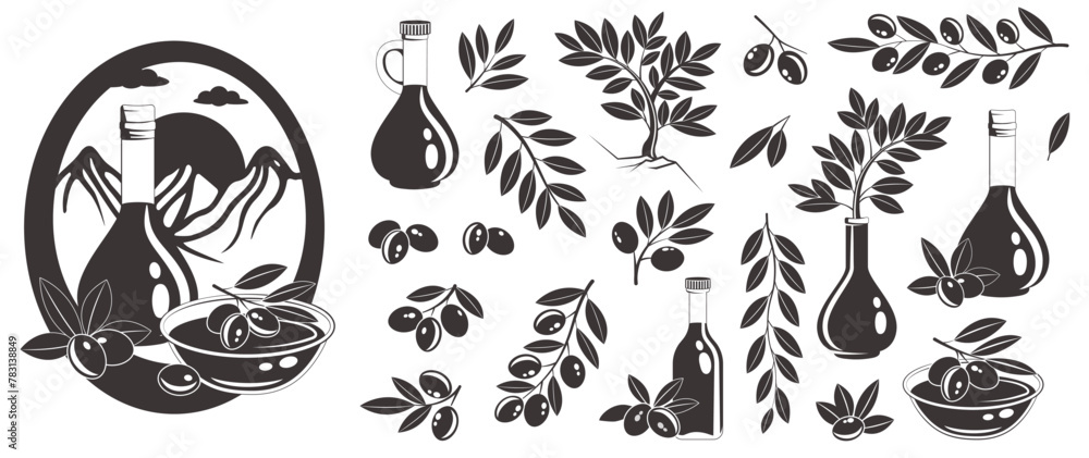 Olive branches with olives, logo for an olive press