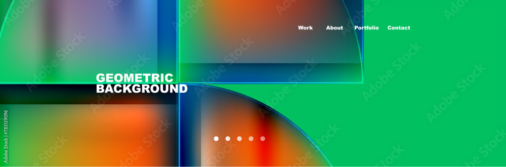 Colorful geometric shapes like squares and circles on a vibrant green background Colorful geometric shapes like squares and circles on a vibrant green background