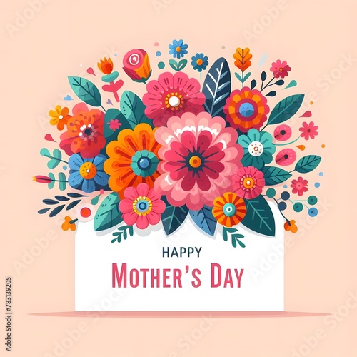 a greeting card with colorful flowers and a card for mother's day.