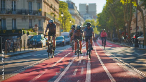Group of Cyclists on City Bike Path. Generative AI