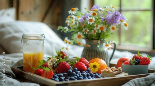 Rustic Breakfast Tray with Homemade Treats and Fresh Blooms for a Cozy Morning
