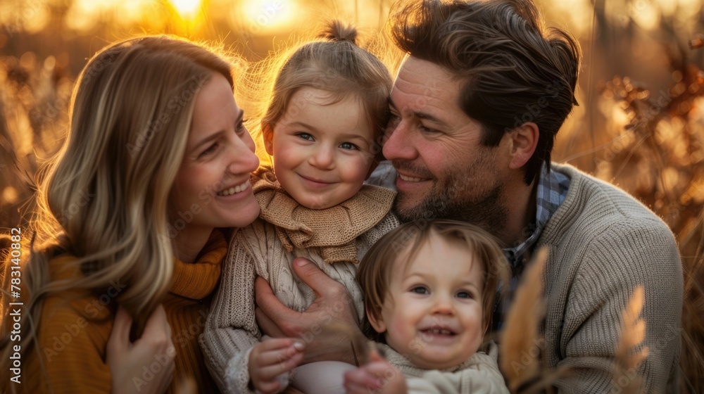 Heartwarming Family Embracing in Picturesque Autumn Scenery