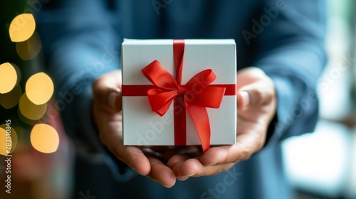 Shopping holiday gift design material: gift box held in hand