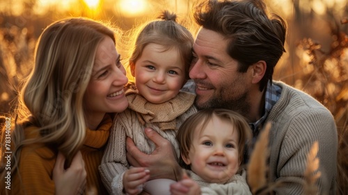 Heartwarming Family Embracing in Picturesque Autumn Scenery