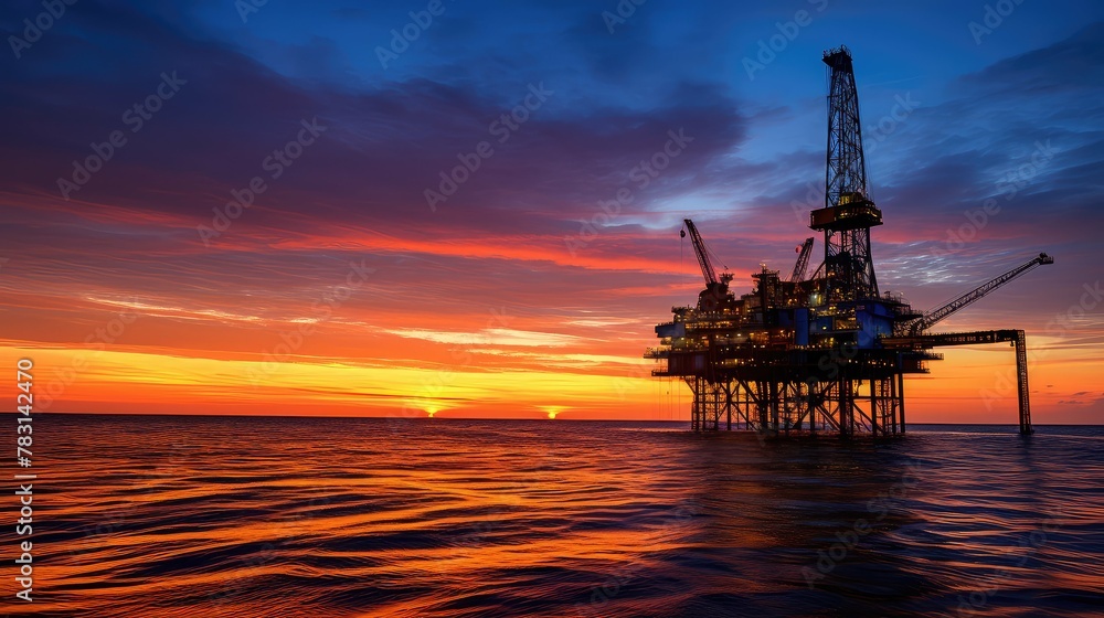 silhouette ocean oil rig