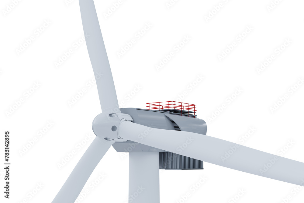 Close-up of wind turbine hub and blades on transparent background Close-up of wind turbine hub and blades on transparent background