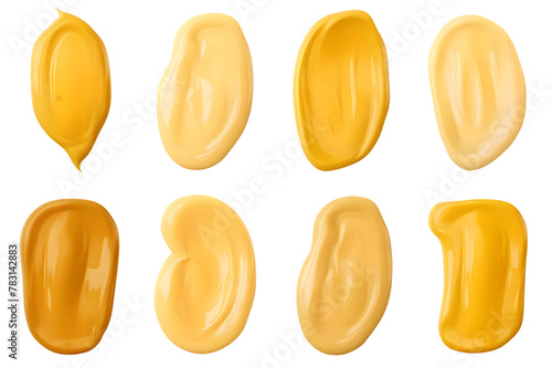 Collection set of Dijon mustard smears isolated on transparent background