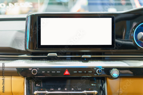 Fototapeta Naklejka Na Ścianę i Meble -  White mockup of digital display screen on the dashboard of a modern car..