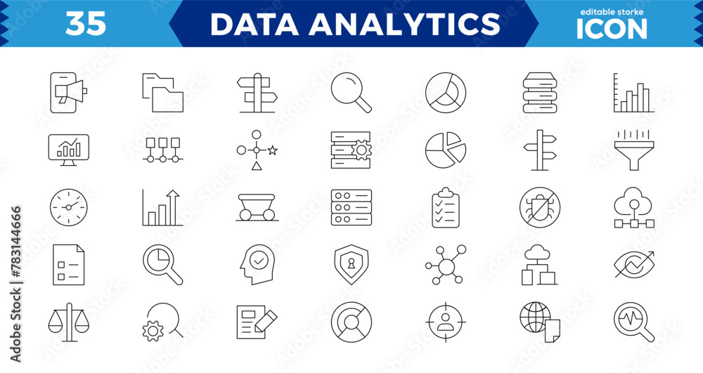 Data analytics web icons set in thin line design. Pack of database, big ...