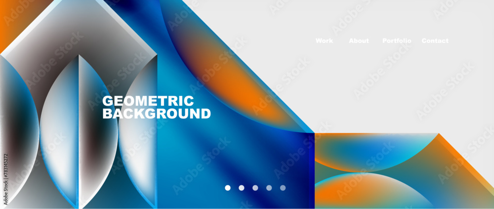 A stylish geometric pattern with blue and orange shapes on a white border A stylish geometric pattern with blue and orange shapes on a white border