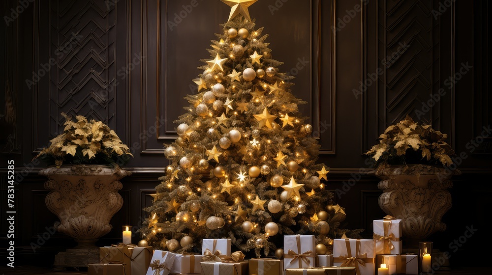 tree gold stars christmas
