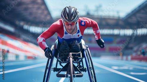 Para-athlete in action, determination and speed.