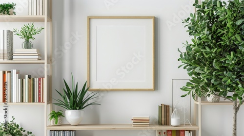 Mockup frame close up in living room interior, 3d render design minimal art