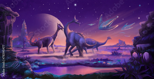Animals living in the desert of an unknown planet somewhere in space. 