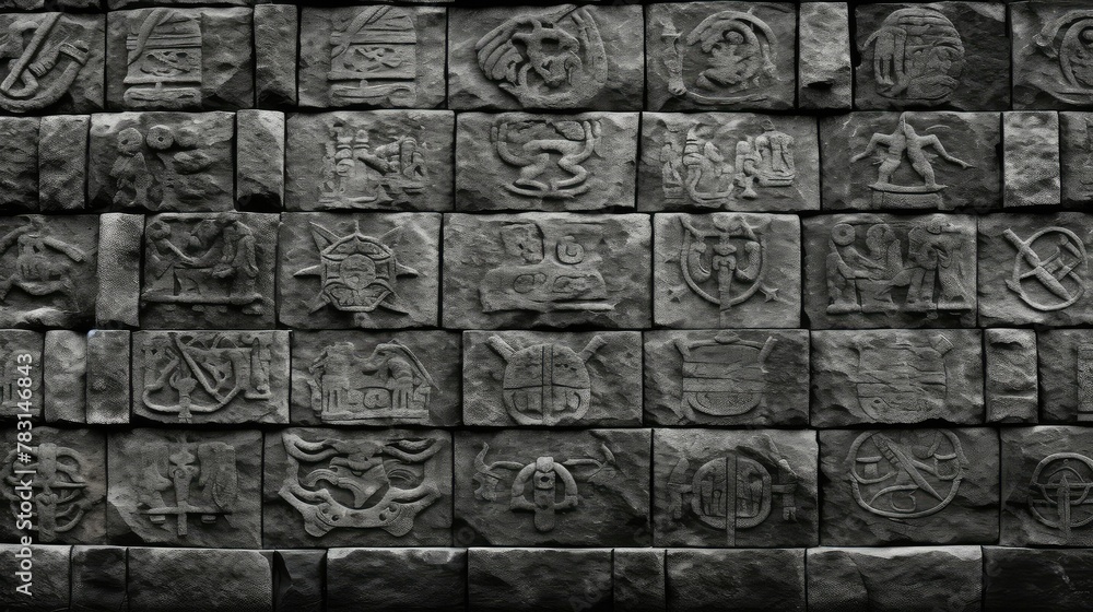 symbols gray stone wall