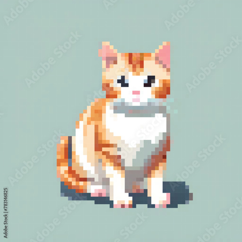 8 bit Pixel Illustration of a orange cat