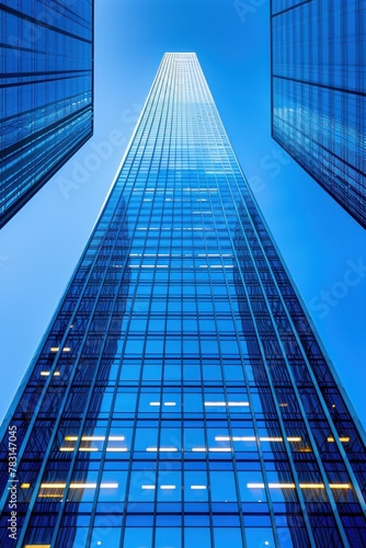 A tall building filled with a multitude of windows, reaching into the sky