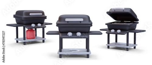 Set of realistic metal barbecue grill isolated on white background. Vector illustration