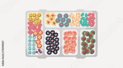 Colorful beads organizer box, material for making bracelets DIY, Boho Jewelry. Vector illustration 
