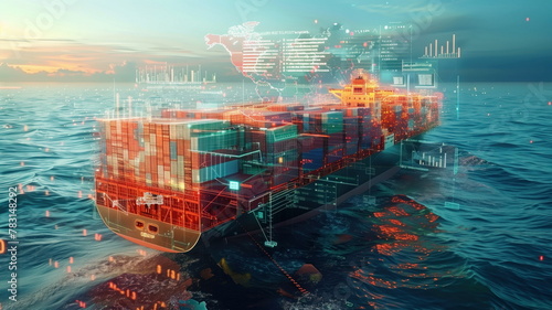 Cargo Ship Digital Logistics Concept