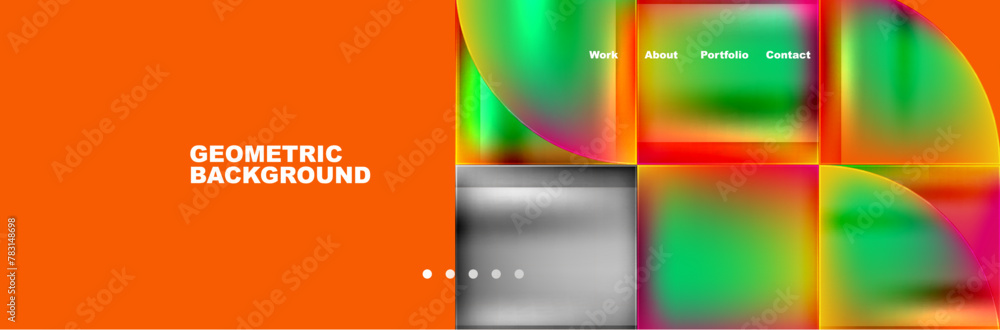 Colorful geometric background with squares and circles on an orange backdrop