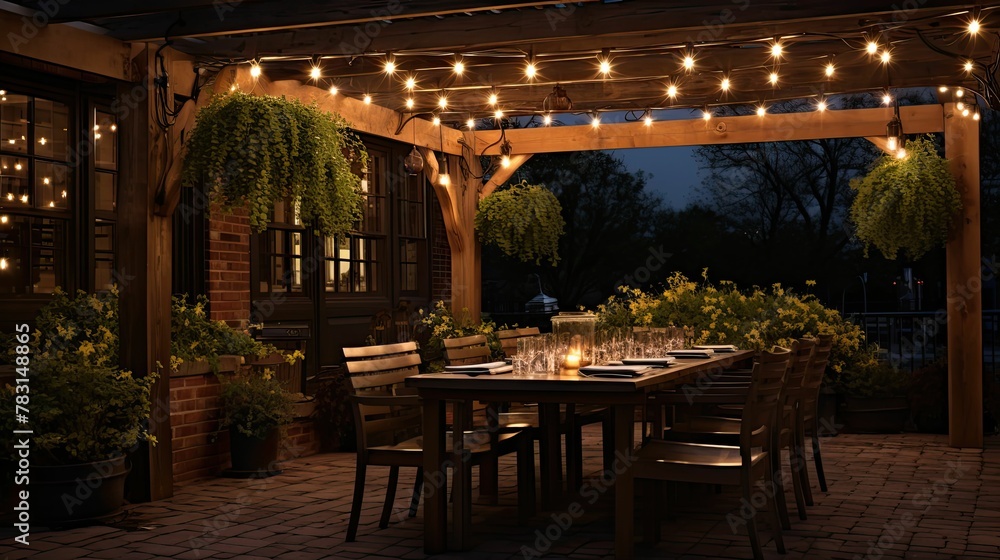 Fototapeta premium captures wood string lights