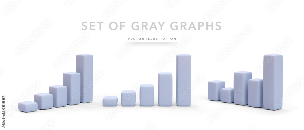 Set of realistic gray graphs isolated on white background. Vector illustration