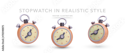 Set of realistic stopwatch with shadow isolated on white background. Vector illustration