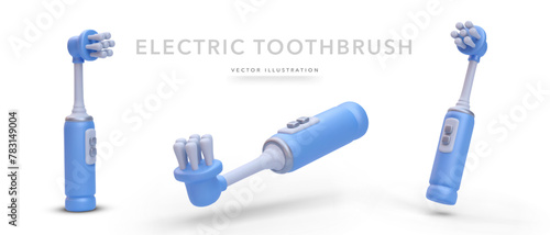 Set of realistic blue toothbrush isolated on white background. Vector illustration