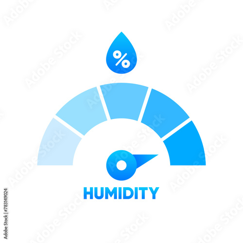 Humidity level. Water Temperature Indicator. Humidity meter. Measuring dashboard with arrow. Vector illustration.
