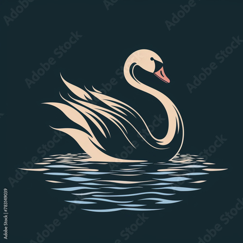 a flat silhouette of a graceful swan   reated with Generative Ai