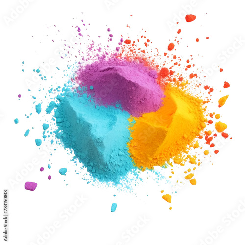 Colorful powder scattered, transparent background