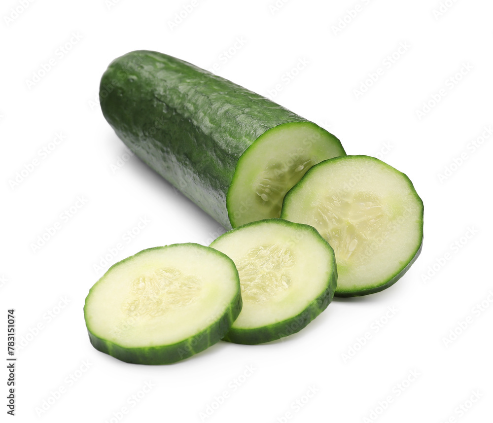 Cut ripe long cucumber isolated on white Cut ripe long cucumber isolated on white