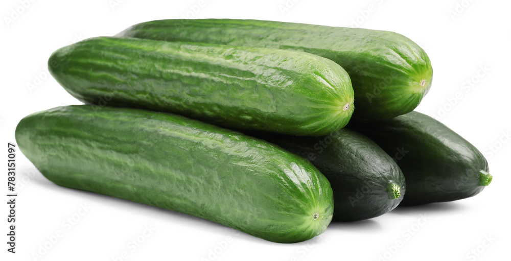 Many long fresh cucumbers isolated on white Many long fresh cucumbers isolated on white