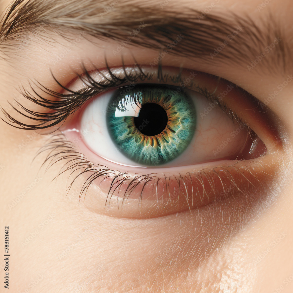 Fototapeta premium a part of a woman's face is close-up - a photo of a blue eye сreated with Generative Ai