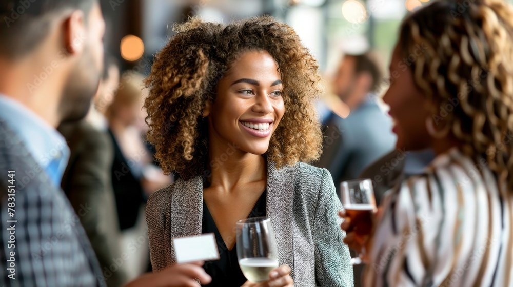 A group of individuals standing together in a circle, each holding a wine glass. They are engaged in conversation and socializing in a social setting. A group of individuals standing together in a circle, each holding a wine glass. They are engaged in conversation and socializing in a social setting.