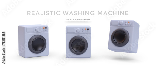 Set of realistic washing machine isolated on white background. Vector illustration