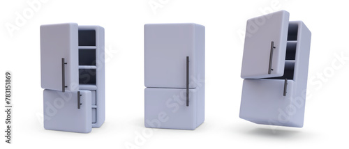 Set of realistic gray refrigerator with shadow isolated on white background. Vector illustration