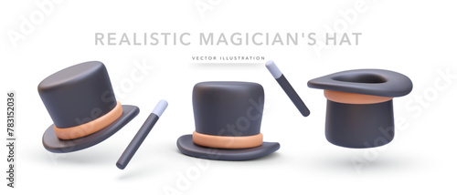 Set of realistic magic hat isolated on white background. Vector illustration