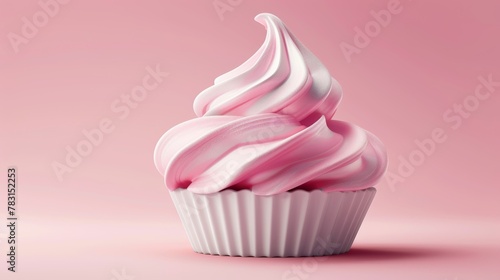 The top view of pink swirled cream or meringue in a 3D modern format. Butter, cream or custard to decorate cupcakes, muffins, or cakes with a realistic appearance. Isolated elements.