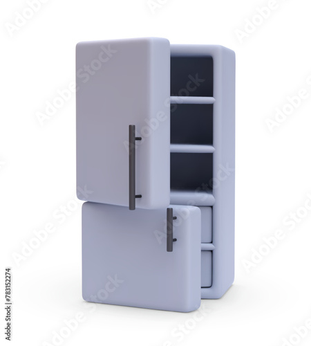 3d realistic gray refrigerator with shadow isolated on white background, Vector illustration